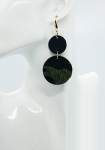 Black Leather and Hair on Camo Leather Earrings - E19-1798