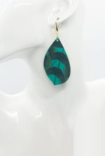 Load image into Gallery viewer, Pheasant Feathers on Aqua Leather Earrings - E19-1820