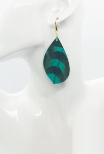 Pheasant Feathers on Aqua Leather Earrings - E19-1820