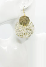 Load image into Gallery viewer, Gold and Metallic Gold on White Genuine Leather Earrings - E19-1841