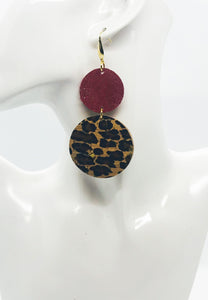 Cork on Leather and Red Dazzle Leather Earrings - E19-1851
