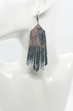 Load image into Gallery viewer, Metallic Silver Snake Skin Fringe Leather Earrings - E19-1857