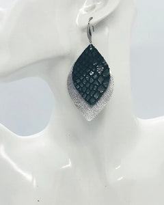 Metallic Silver and Snake Skin Leather Earrings - E19-1905