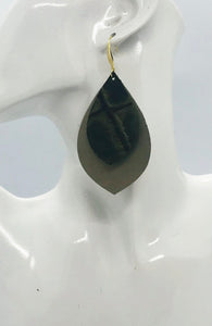 Metallic Gold and Green Genuine Leather Earrings - E19-1925