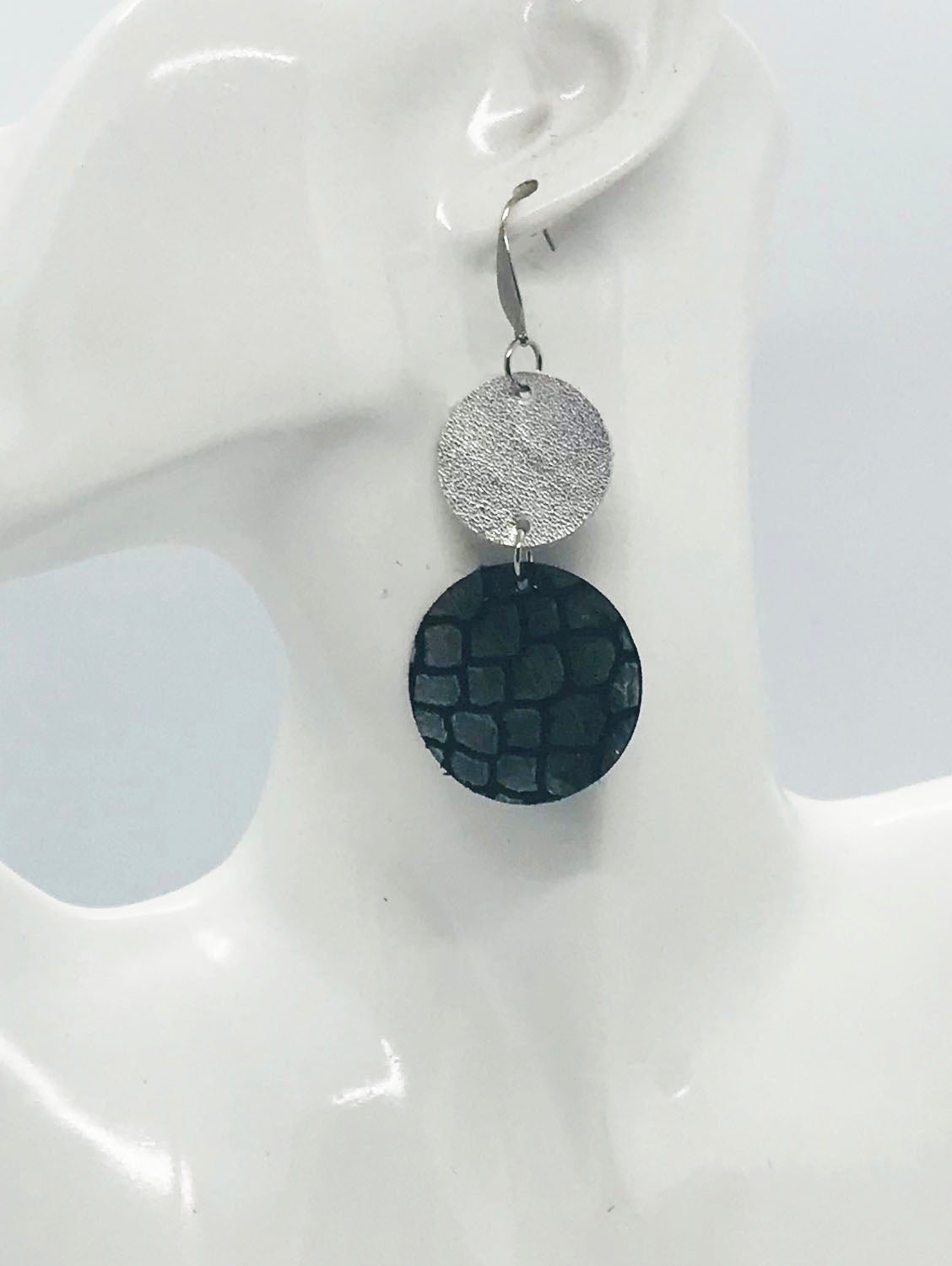 Silver and Snake Leather Earrings - E19-1929