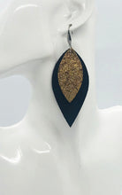Load image into Gallery viewer, Black Leather and Vintage Gold Leather Earrings - E19-1940