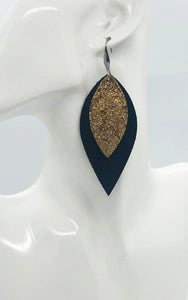 Black Leather and Vintage Gold Leather Earrings - E19-1940