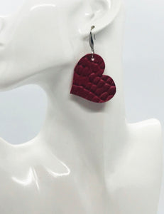 Red Heart Shaped Genuine Leather Earrings - E19-1992