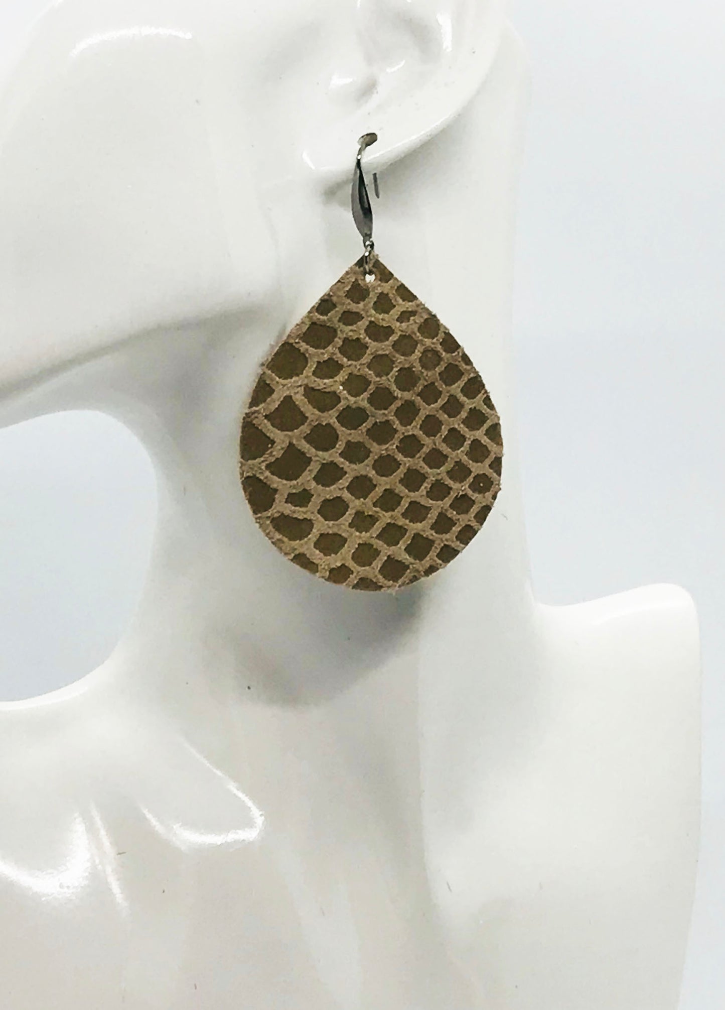Tan Snake Skin Leather Earrings - E19-2010