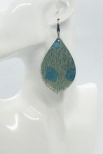 Load image into Gallery viewer, Hair On Turquoise Metallic Leather Earrings - E19-2055