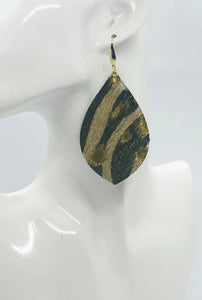 Hair On Metallic Gold Zebra Leather Earrings - E19-2056