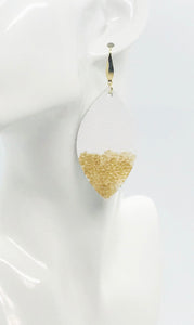 White Leather and Gold Painted Accent Leather Earrings - E19-2058