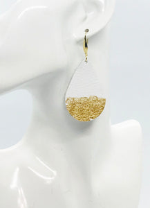White Leather Earring and Gold Paint Accent Leather Earrings - E19-2059