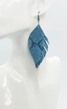 Load image into Gallery viewer, Blue Snakeskin Fringe Leather Earrings - E19-2111