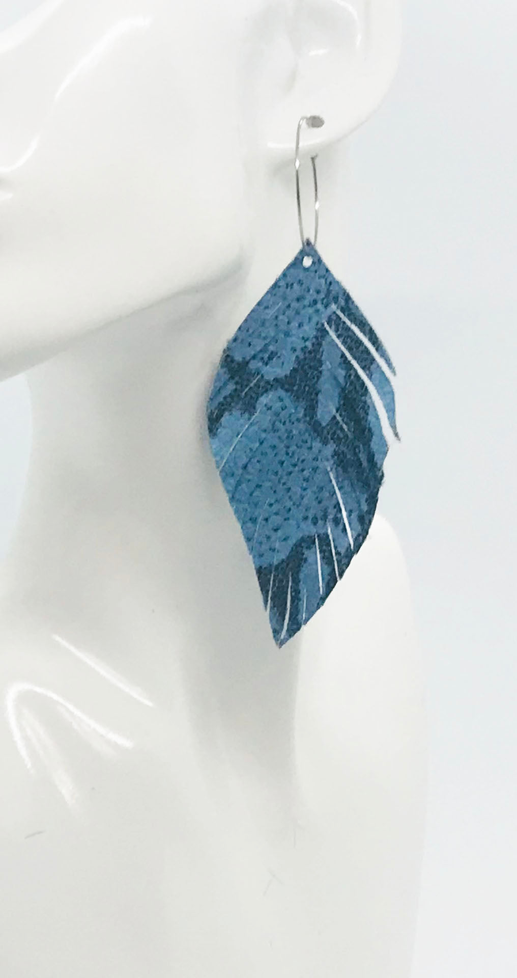 Blue Snakeskin Fringe Leather Hoop Earrings - E19-2118