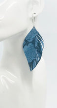 Load image into Gallery viewer, Blue Snakeskin Fringe Leather Hoop Earrings - E19-2118