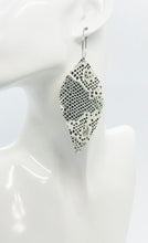 Load image into Gallery viewer, Beige and Gray Snake Skin Fringe Leather Hoop Earrings - E19-2137