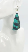 Load image into Gallery viewer, Pheasant Feathers on Aqua Leather Earrings - E19-2142