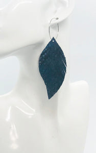 Metallic Blue Snake Skin Fringe Leather Hoop Earrings - E19-2145