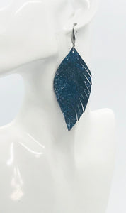 Metallic Blue Snake Skin Fringe Leather Earrings - E19-2169