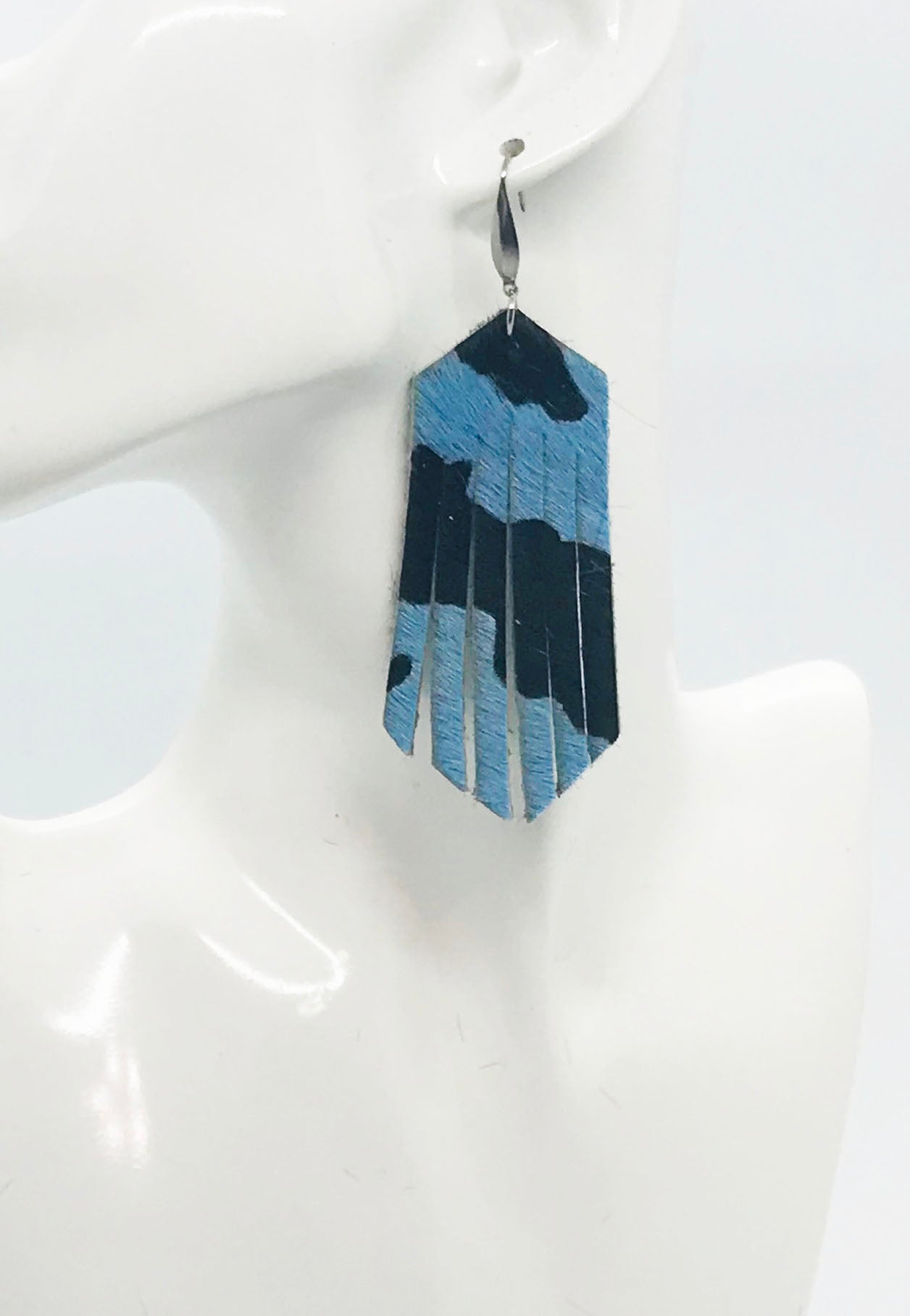 Blue and Black Hair On Leather Earrings - E19-2176