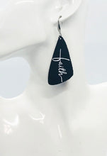 Load image into Gallery viewer, Black Leather and Glitter &quot;Faith&quot; Leather Earrings - E19-2177