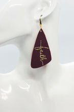 Load image into Gallery viewer, Cranberry Leather and Gold Glitter &quot;Faith&quot; Leather Earrings - E19-2184