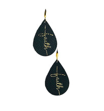 Load image into Gallery viewer, Black Leather &quot;Faith&quot; Earrings - E19-2191