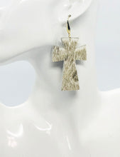 Load image into Gallery viewer, Hair On Metallic Gold Leather Cross Earrings - E19-2195
