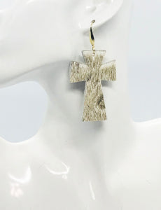 Hair On Metallic Gold Leather Cross Earrings - E19-2195