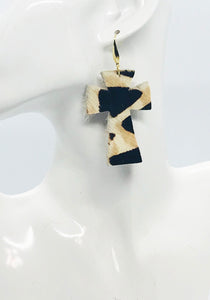 Hair On Giraffe Leather Cross Earrings - E19-2202