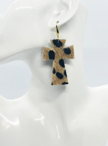Hair On Leopard Leather Cross Earrings - E19-2208