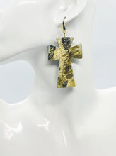 Load image into Gallery viewer, Metallic Gold Hair on Zebra Leather Cross Earrings - E19-2212