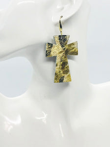 Metallic Gold Hair on Zebra Leather Cross Earrings - E19-2212