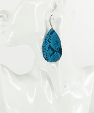 Load image into Gallery viewer, Fringe Blue Snake Skin Leather Earrings - E19-2216