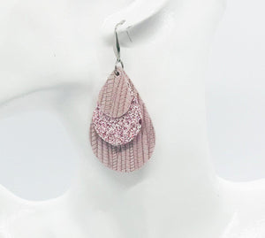 Light Pink Genuine Leather and Glitter Earrings - E19-231