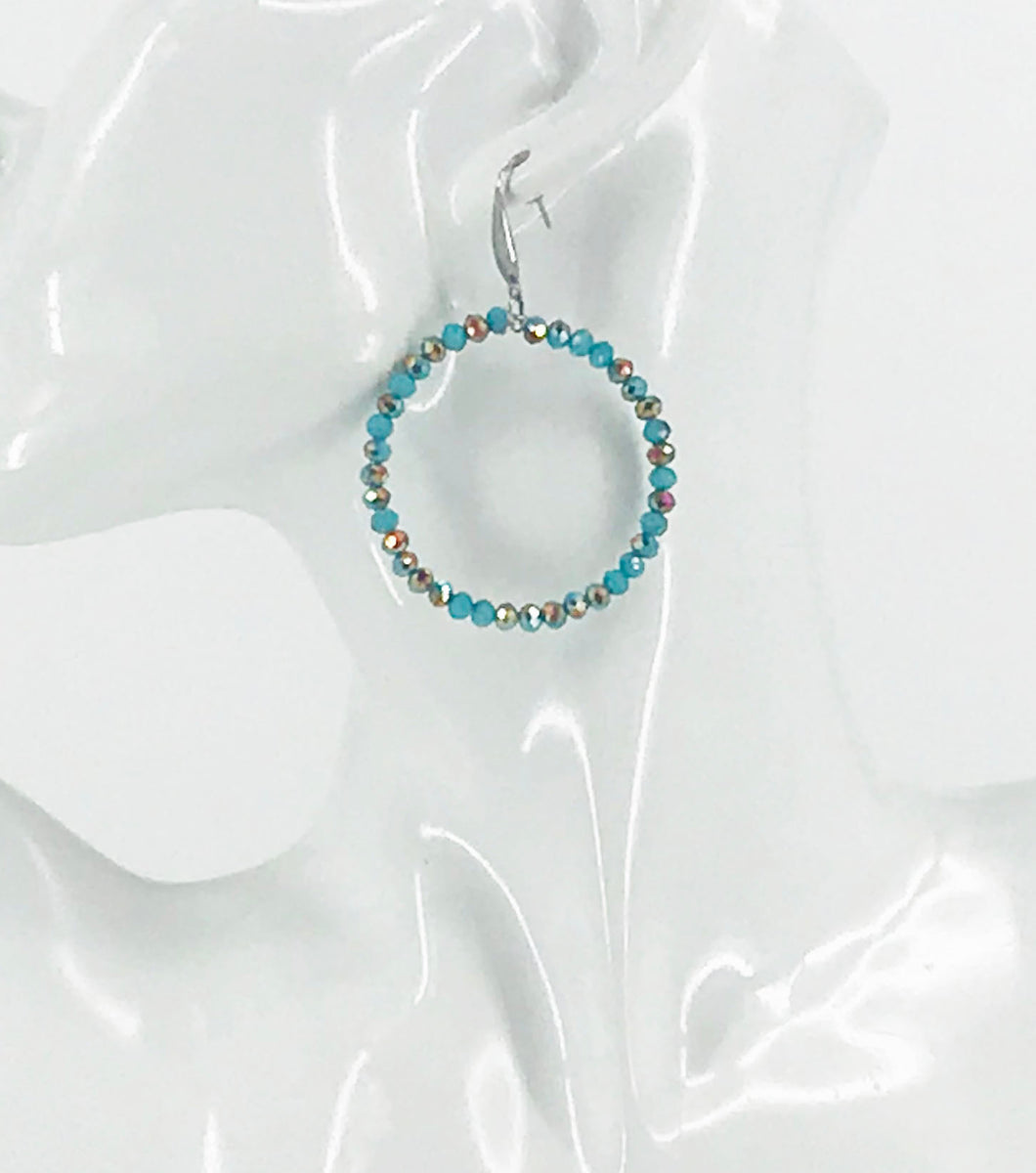 Turquoise Glass Bead Hoop Earrings - E19-2403