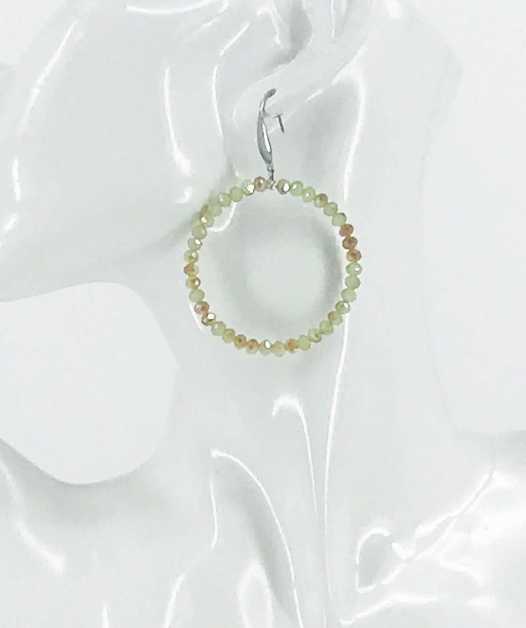 Dark Sea Green Glass Bead Hoop Earrings - E19-2404