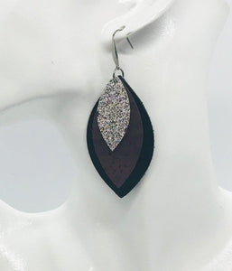 Leather, Cork and Glitter Layered Earrings - E19-240