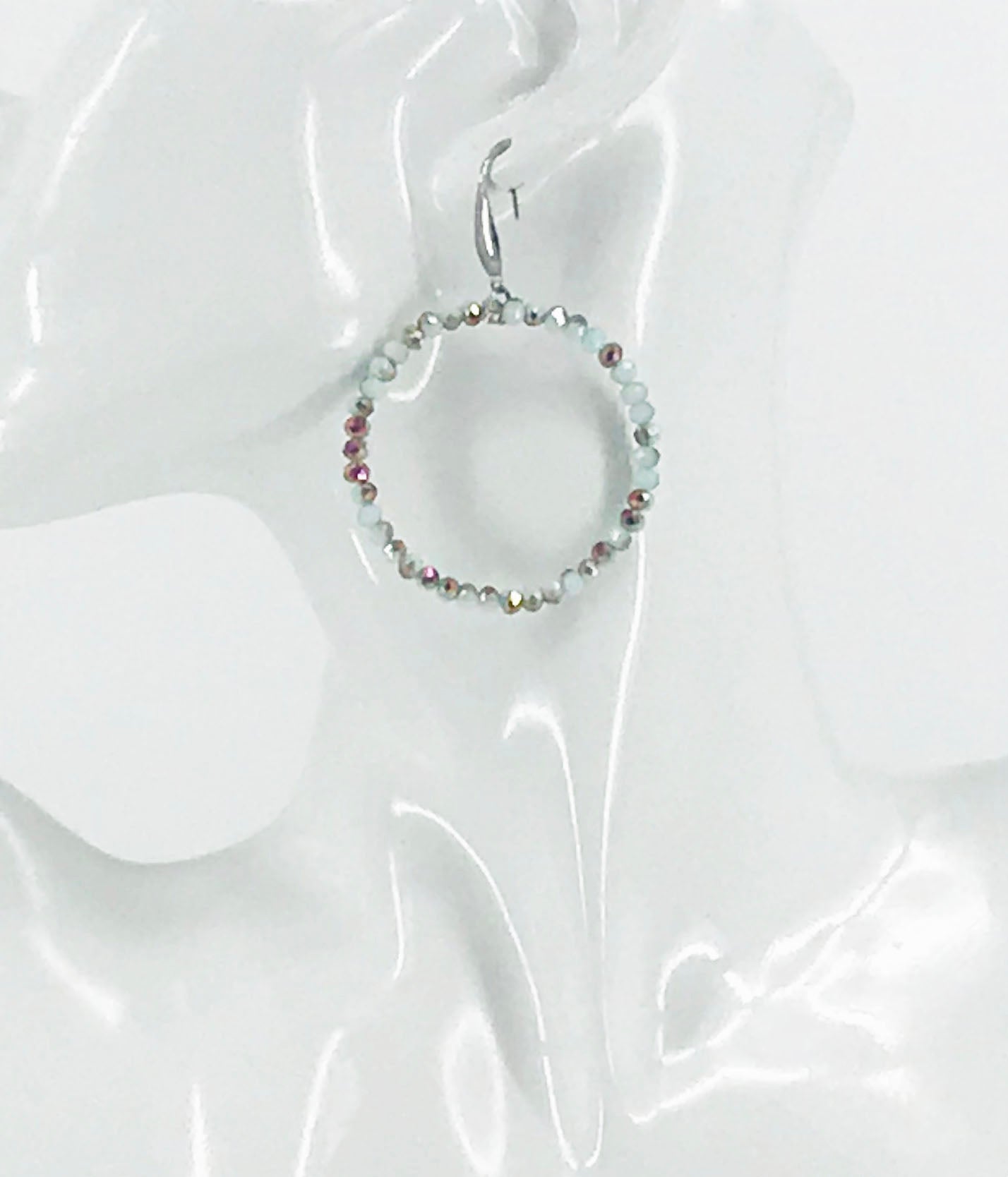 Light Cyan Glass Bead Hoop Earrings - E19-2413