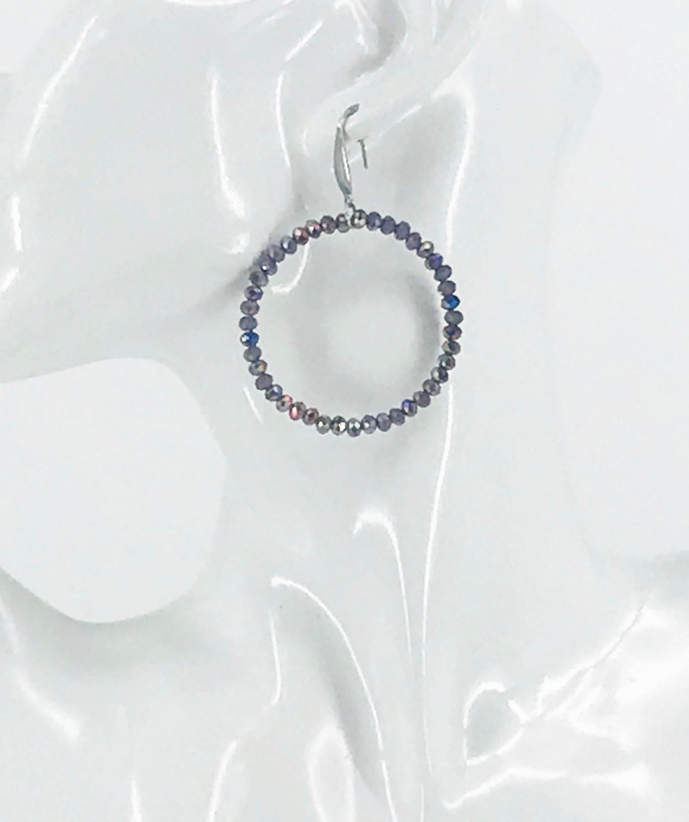 Purple Glass Bead Hoop Earrings - E19-2414