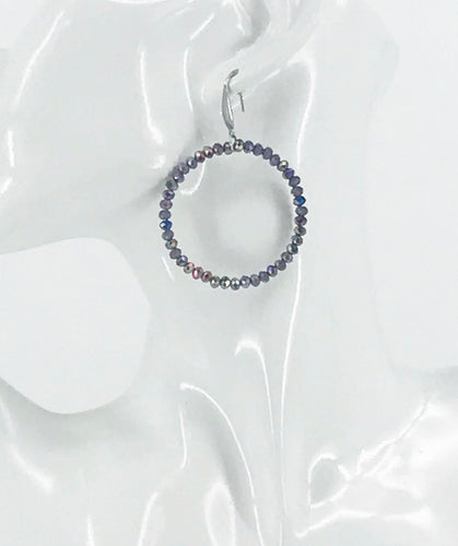 Purple Glass Bead Hoop Earrings - E19-2414