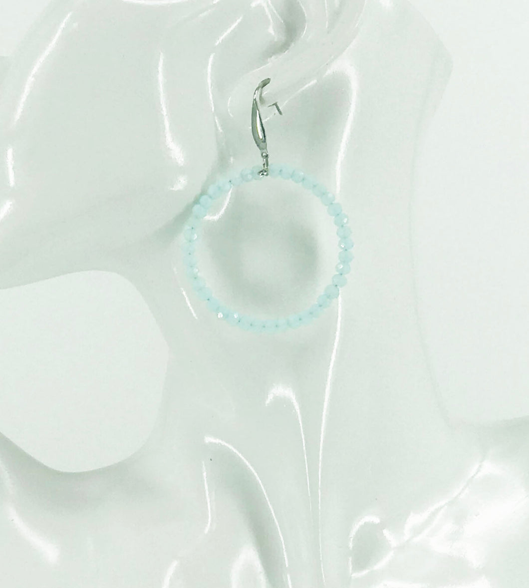 Pale Turquoise Glass Bead Hoop Earrings - E19-2418