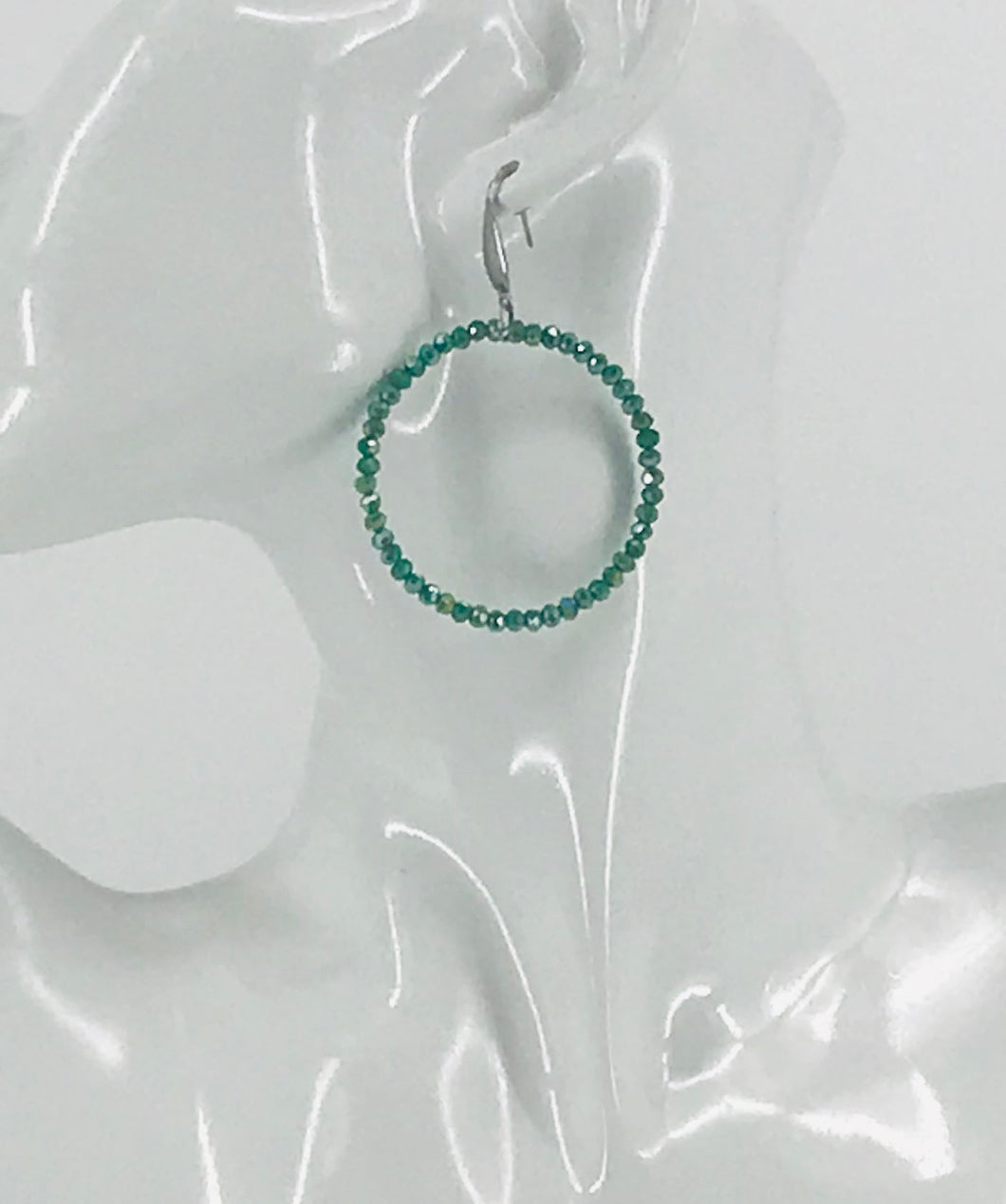 Olive Glass Bead Hoop Earrings - E19-2424