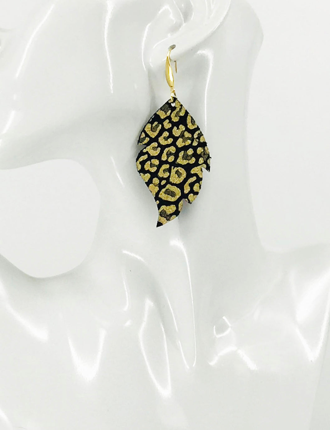 Gold Glitter Leopard Leather Earrings - E19-2427