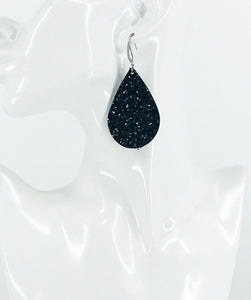 Black Chunky Glitter on Leather Earrings - E19-2432