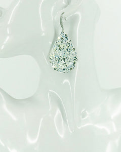 Blue Green on White Chunky Glitter on Leather Earrings - E19-2442