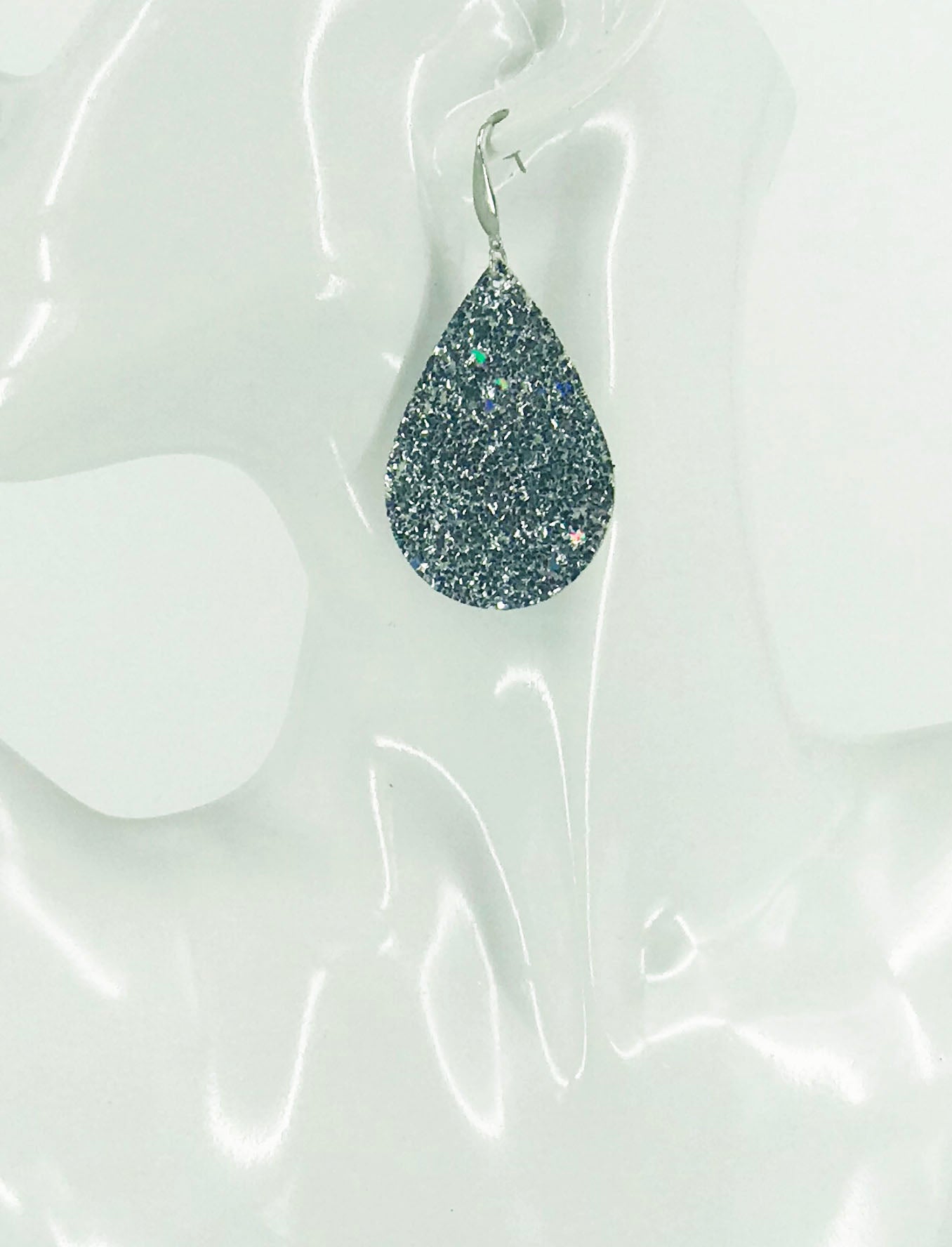Silver Chunky Glitter on Leather Earrings - E19-2444