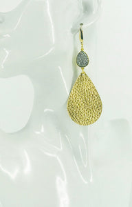 Druzy Agate and Pebbled Gold Leather Earrings - E19-2468