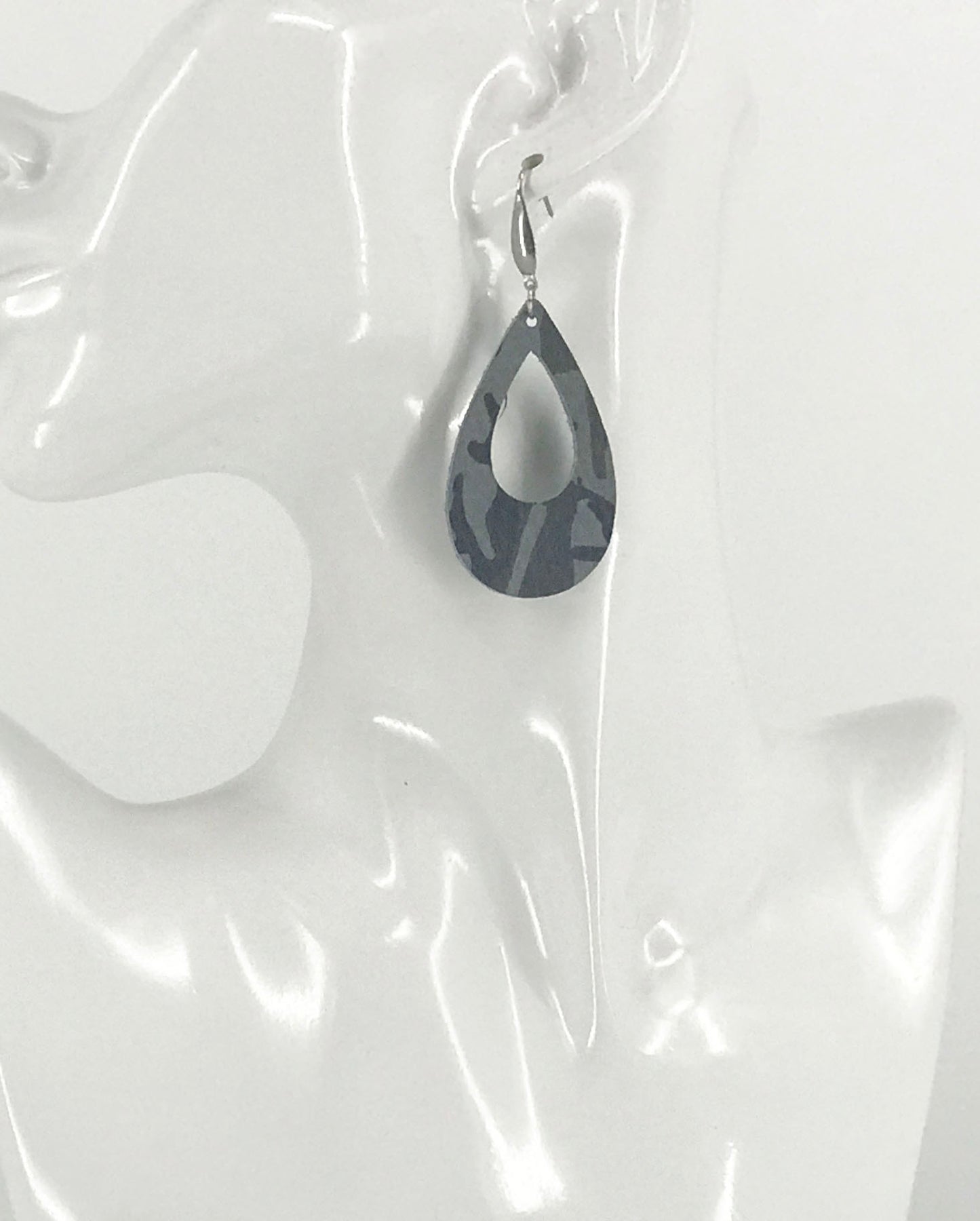 Gray Camo Leather Earrings - E19-2615